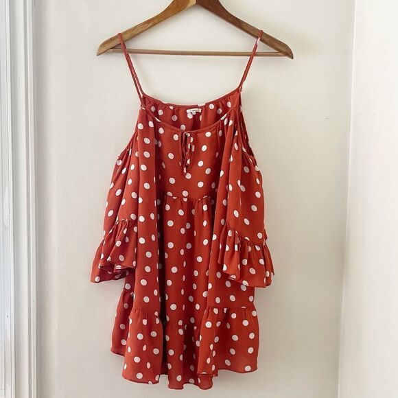 Tularosa Hattie Polka Dot Cold Shoulder Mini Dress Roselle Small - Picture 2 of 5
